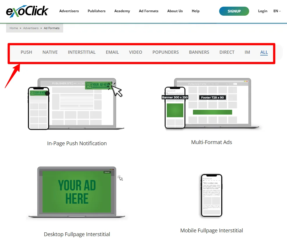 ExoClick Review 2026: Functies, prijzen en alle advertentieformaten 8 ExoClick-advertentieformaten