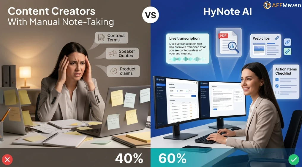 How Affiliates and Content Creators Can Use HyNote AI to Work 3x Faster 8 HyNote Beats Manual Notes