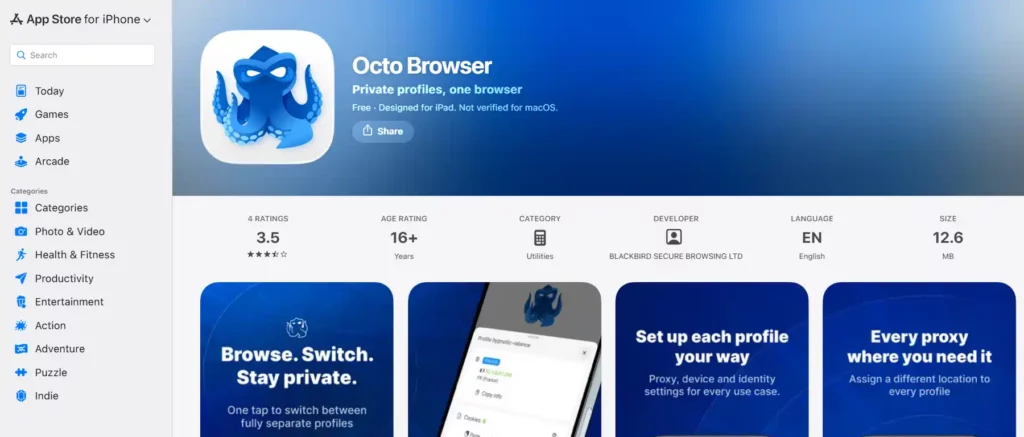 Обзор Octo Browser для iOS: первый настоящий браузер с защитой от обнаружения для iPhone. Affiliate Маркетологи? 4 Откройте App Store и найдите Octo Browser.