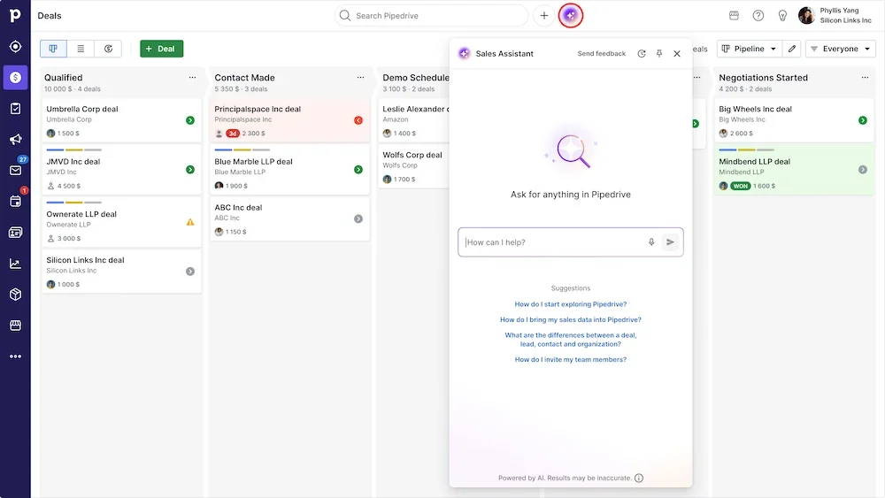 Огляд Pipedrive CRM 2026: функції, ціни, вердикт 8 Помічник з продажу Pipedrive AI