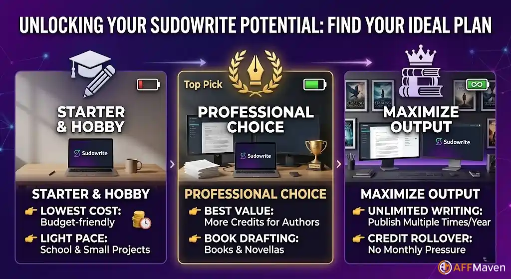 Sudowrite 2026 年定价:套餐价格低至每月 10 美元(内含 50% 折扣)7 Sudowrite 定价方案比较,助您选择最佳方案