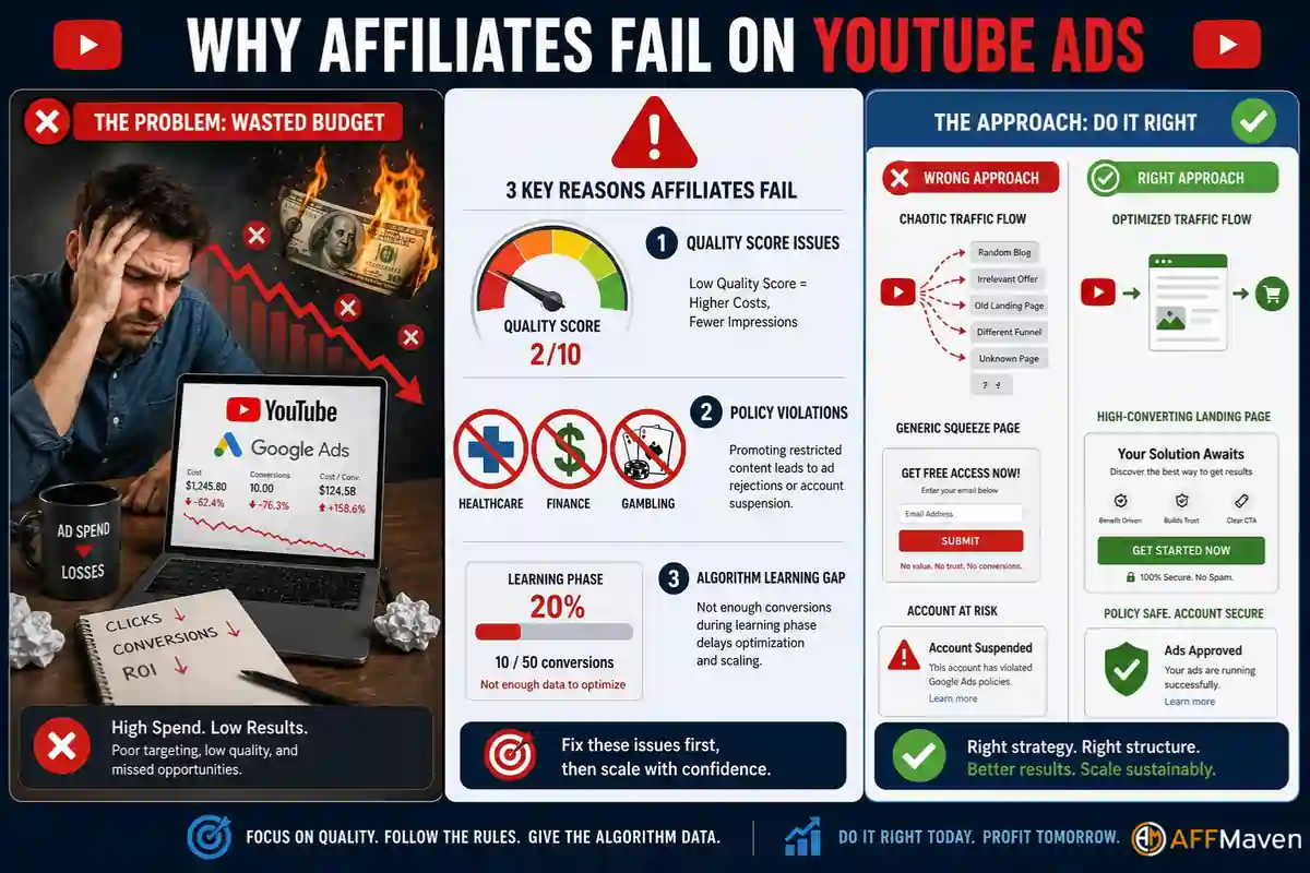 YouTube Ads for Affiliates 2026: In-Stream Playbook 2 Affiliate campaign performance issues with YouTube ads targeting