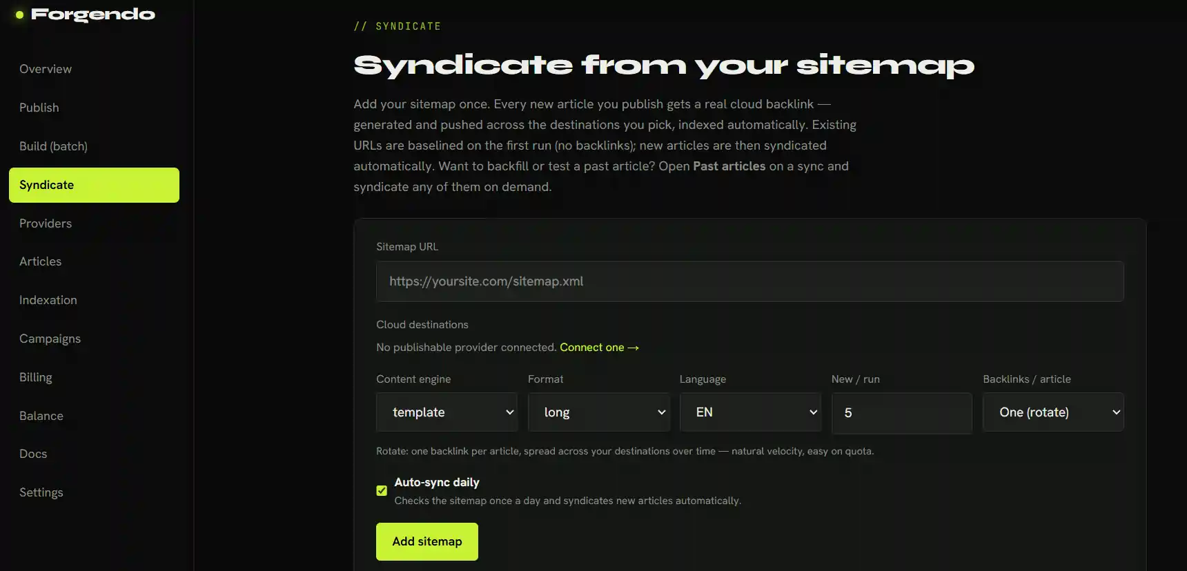 Forgendo Review 2026: Cloud Backlinks Tool for Affiliates 10 Forgendo Sitemap autopilot