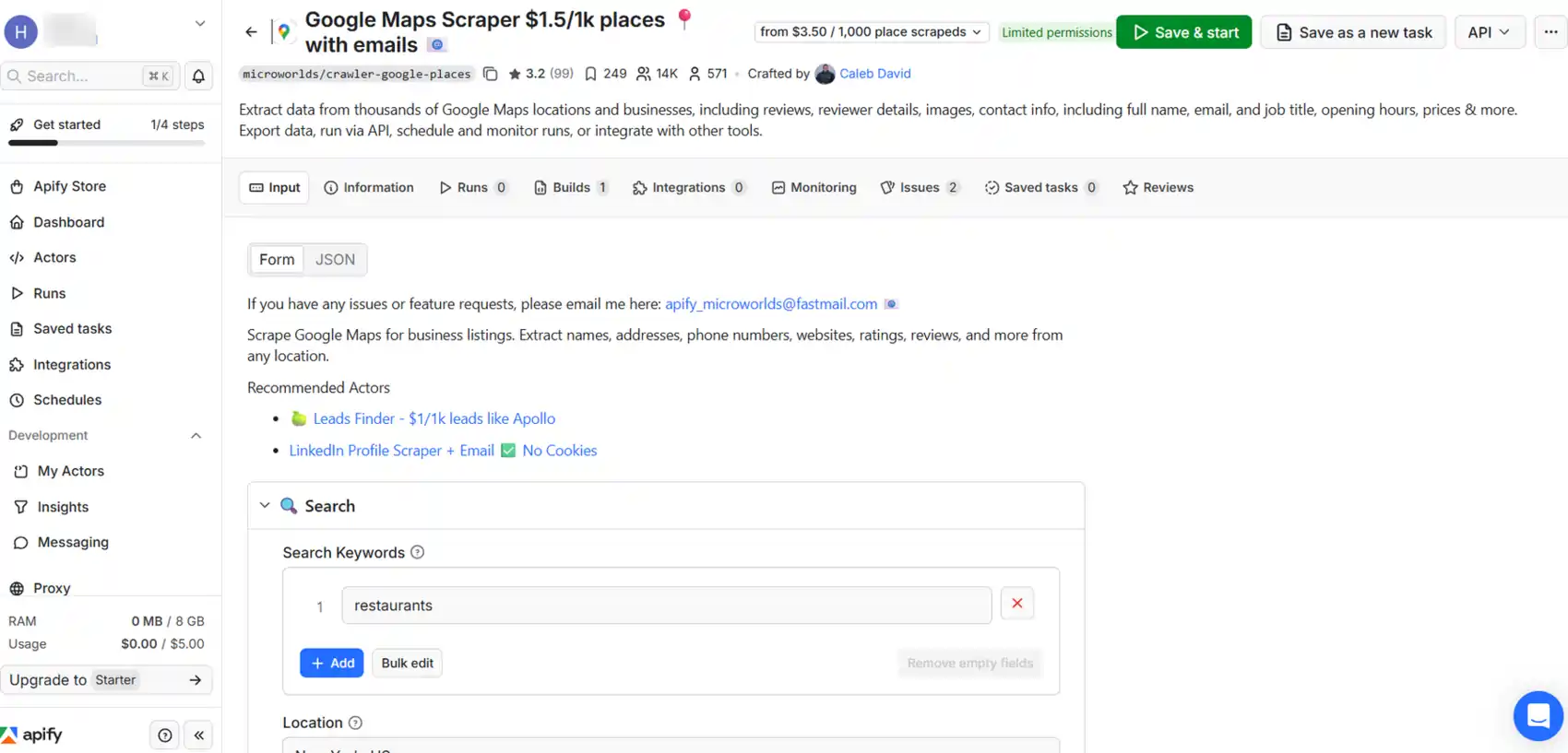 No-Code Apify Web Scraping Guide for Affiliate Marketers 11 Scrape data using Apify Google Maps Scraper