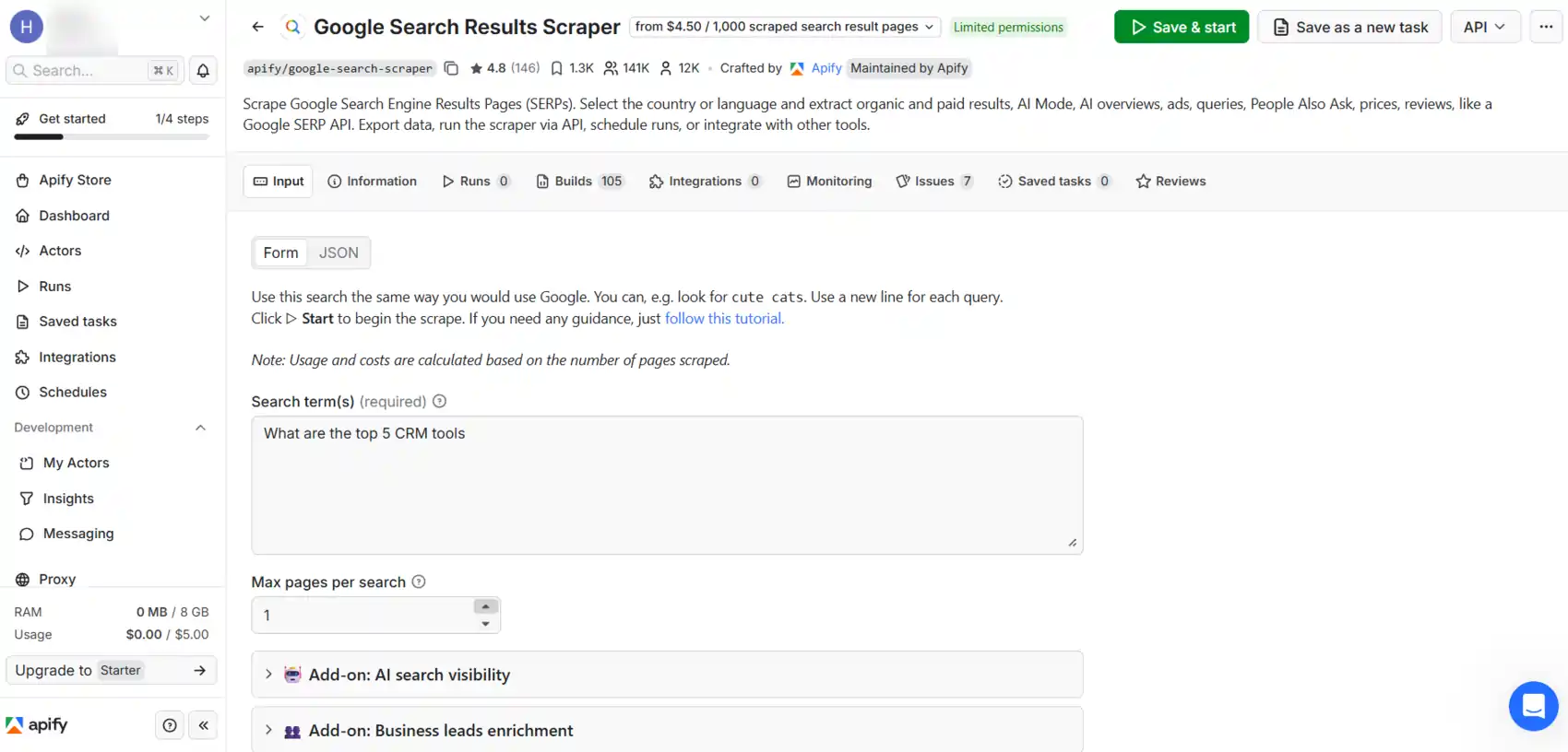 No-Code Apify Web Scraping Guide for Affiliate Marketers 8 Scrape data using Apify Google SERP data
