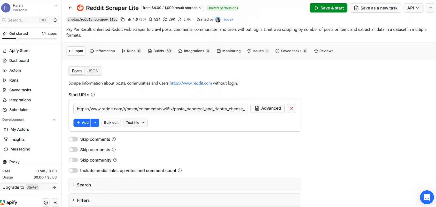 No-Code Apify Web Scraping Guide for Affiliate Marketers 9 Scrape data using Apify Reddit Scraper