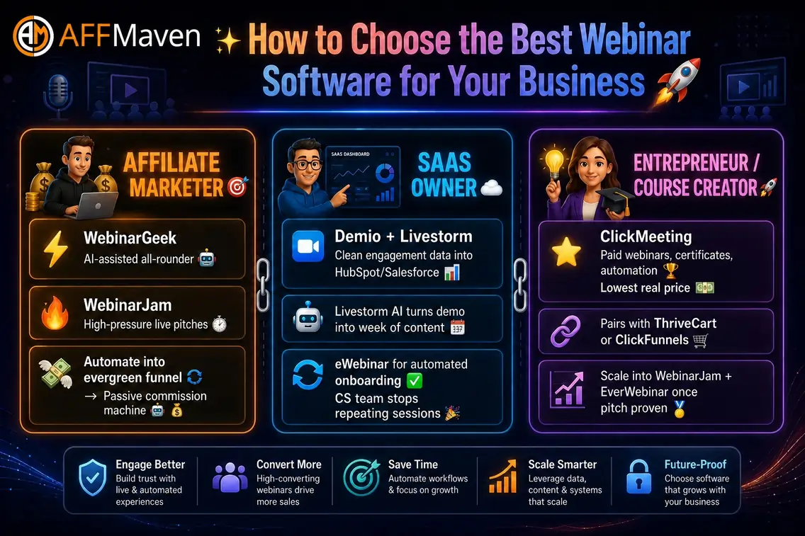 Top 8 beste webinarsoftware met reviews: 2026 (GRATIS + BETAALD) 12 Webinarsoftware kiezen op basis van het type bedrijf