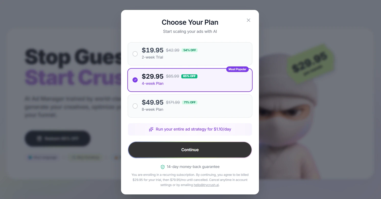 Crush AI Review: AI Media Buyer for Facebook and Instagram 6 Crush AI Pricing