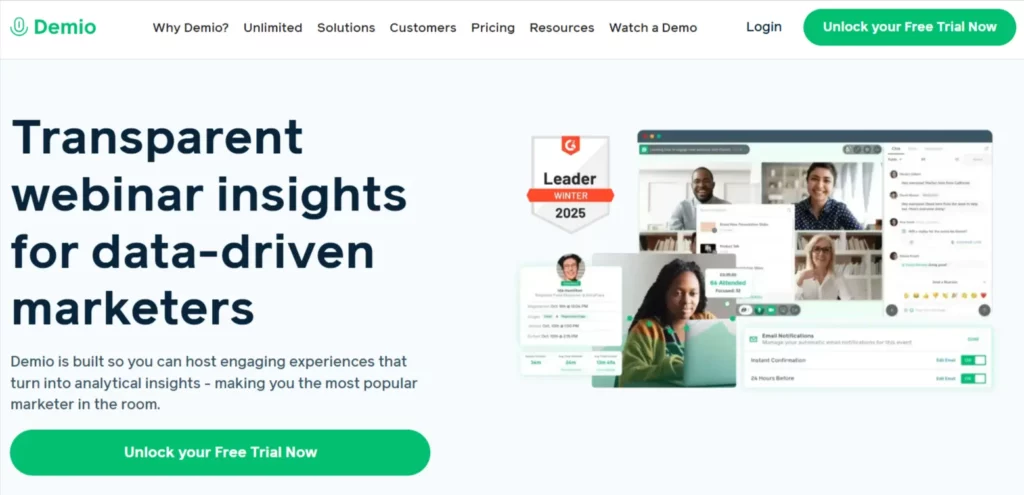 Top 8 beste webinarsoftware met reviews: 2026 (GRATIS + BETAALD) 7 demio