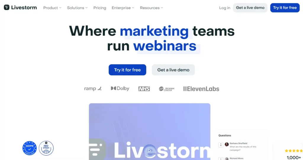 Top 8 beste webinarsoftware met reviews: 2026 (GRATIS + BETAALD) 8 Livestorm