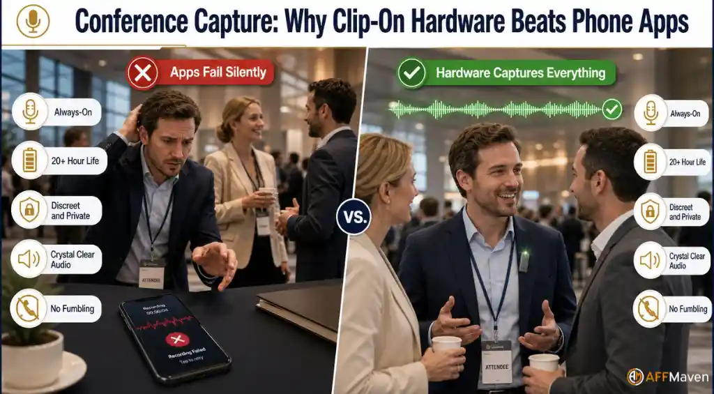 9 Best Wearable AI Note Takers 2026: Stop Losing Deals Now 2 Conference hardware supporting attendees beyond mobile apps